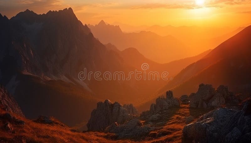 Majestic Mountain Peak Back Lit By Sunrise Generated By Ai Stock Image