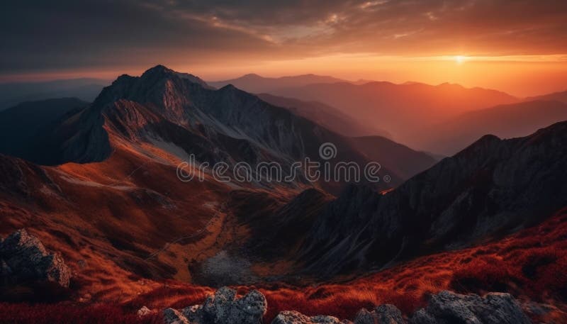 Majestic Mountain Peak Back Lit By Sunrise Generated By Ai Stock Photo