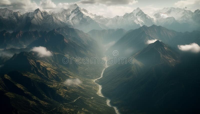 Majestic Mountain Peak High Up In Sky Generated By Ai Stock Photo