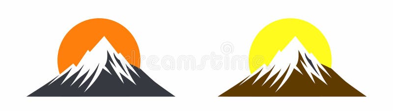 Majestic Mountain Peaks avec le soleil levant pour Logos d'aventure Nature Travel ou de la marque panoramique illustration stock