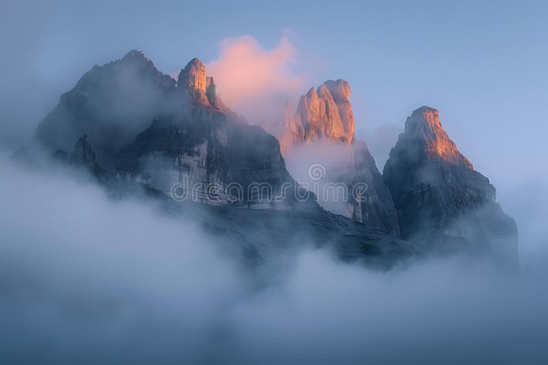 Majestic Mountain Peaks Enveloppé dans Morning Mist illustration de vecteur