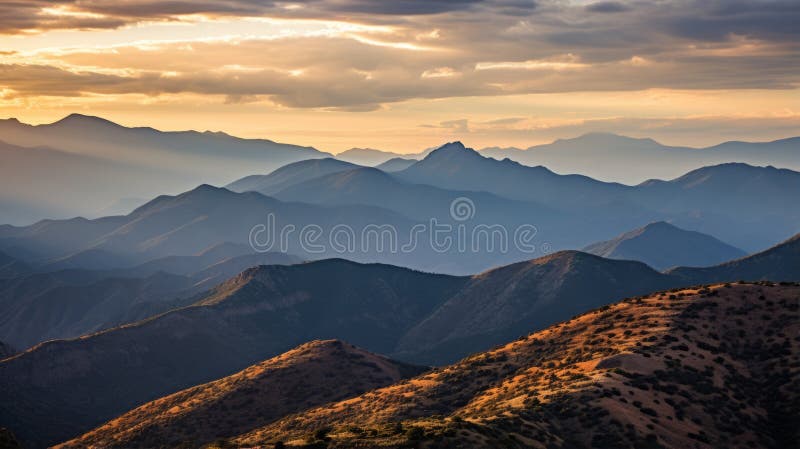 Majestic mountain range at sunset stock illustration