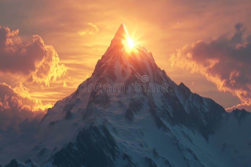 Majestic Mountain Sunset , Breathtaking Alpine Peak vector illustration