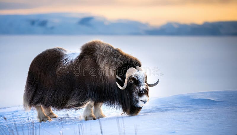 Majestic Musk Ox Amidst the Frosty Arctic Winterscape Majestic Musk Ox Amidst the Frosty Arctic Winterscape