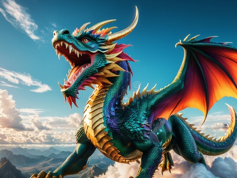 Dragonul mitic maiestuos generat de o fantezie colorată și inovatoare vector illustration