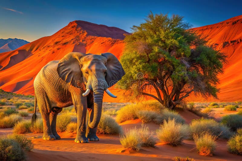 Majestic Namib Desert Elephant A Powerful Symbol of Adaptation in the Arid Damaraland Landscape Namibia vektor illustrationer