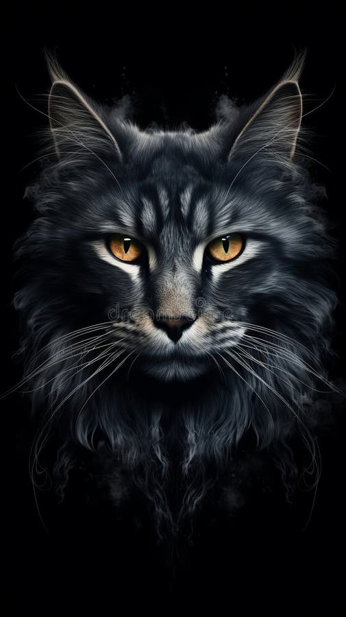 Majestic negru Maine Coon Cat pe fundal întunecat stock illustration