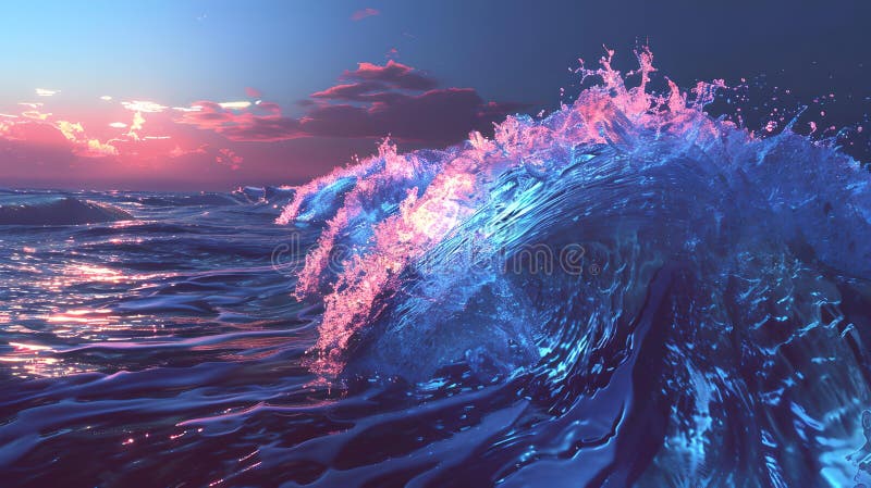 Maiestuos val oceanic la apus captând mișcarea dinamică și culori vibrante. ideal pentru fundaluri și pentru medii naturale stock images
