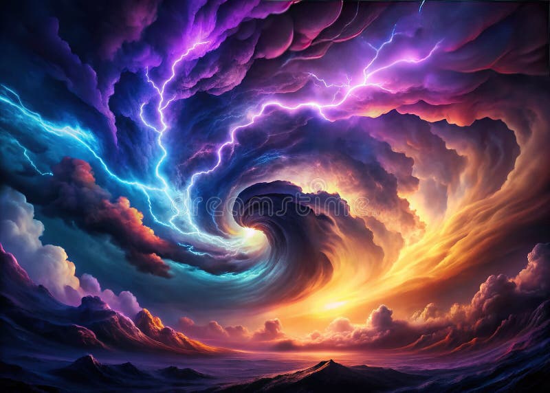 A Majestic Yet Ominous Storm of Swirling Winds and Thunder A Dark Fantasy Abstract Art Piece stock illustration