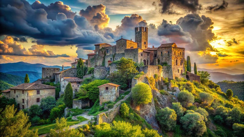 Majestic Rocca di San Silvestro Ruins A Starożytna Twierdza Toskańska odkryta w oszałamiającym szczegółach ilustracja wektor