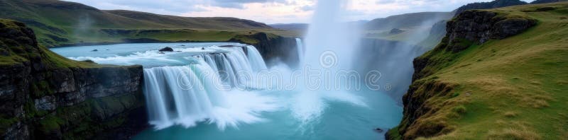 Majestic Skogafoss cascade silky glatt vatten, lång exponering royaltyfri illustrationer