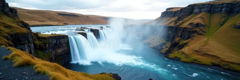 Majestic Skogafoss cascade silky glatt water skogafoss liggande vektor illustrationer