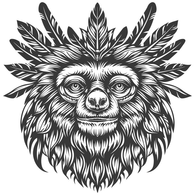 Majestic Sloth mit Stammhausrübe : Eine detaillierte Schwarz-Weiß-Illustration vektor abbildung