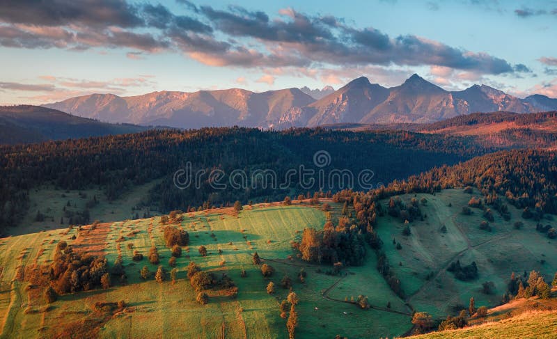 Majestic sunset in mountains landscape, Carpathian, Slovakia