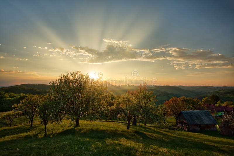 Majestic Sunset In The Mountains Landscape Stock Photo Image Of