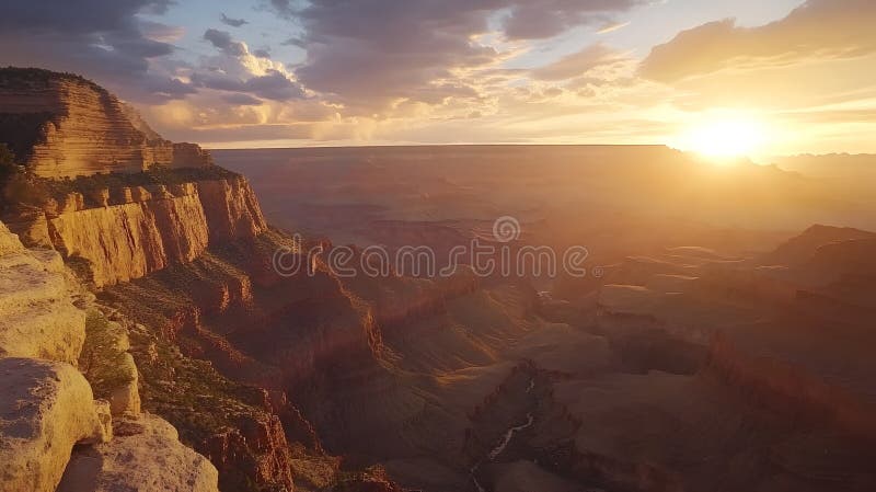 Majestic Sunset Over Dramatic Desert Canyon Landscape vector illustration