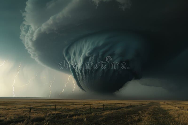 Majestic Supercell Thunderstorm Over Plains With Lightning Strikes royalty free stock photography