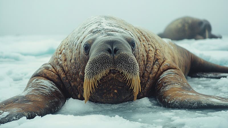 Majestic Walrus Resting on Arctic Ice stock illustration