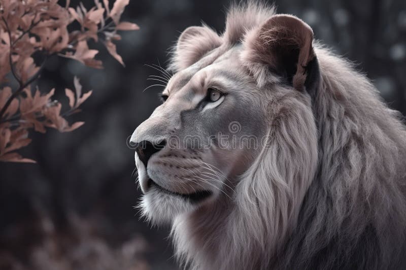 Majestic white lion, gazing off to the side with a regal expression - stock illustration.