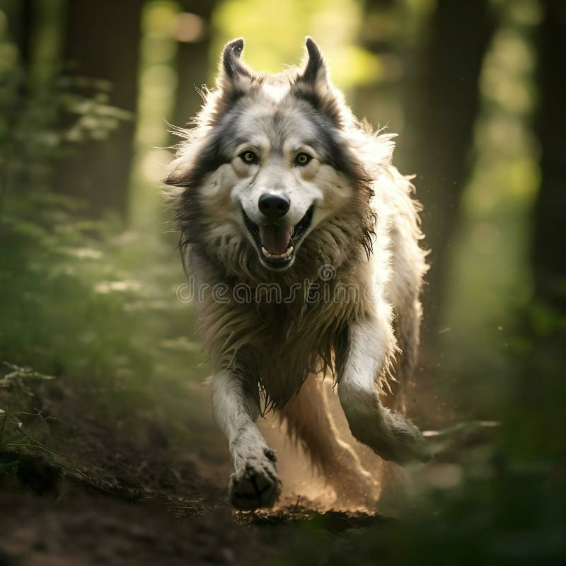 Majestic Wolf Running Through Forest stock illustration
