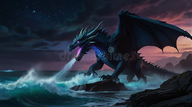 Majestueux dragon de minuit rugissant sous la pleine lune illustration libre de droits