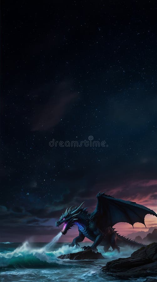 Majestueux dragon de minuit rugissant sous la pleine lune illustration libre de droits