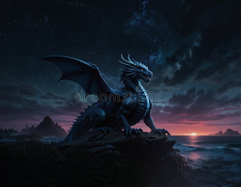 Majestueux dragon de minuit rugissant sous la pleine lune illustration stock