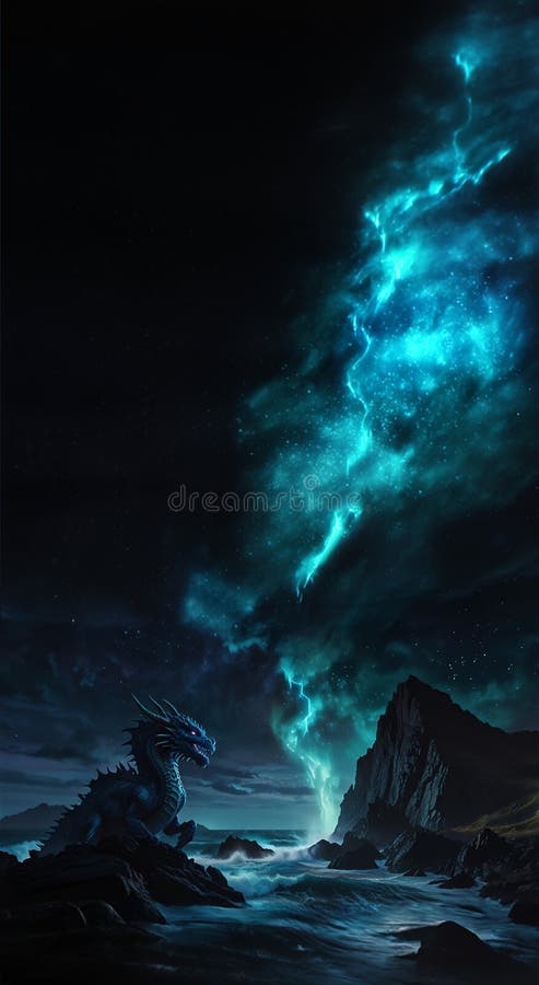 Majestueux dragon de minuit rugissant sous la pleine lune illustration stock