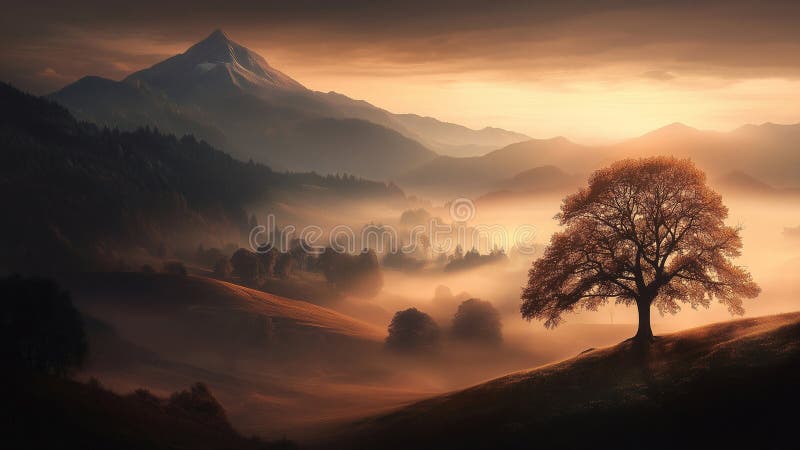 Majestueux paysage de montagne à l'aube illustration de vecteur