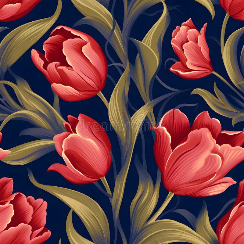 Majestueux tulipe de minuit : motif floral transparent dans des teintes opulentes illustration de vecteur