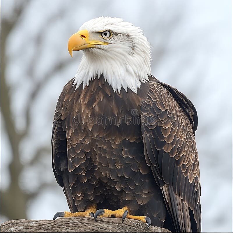Majestuoso águila calva encaramado en la vida silvestre maderera stock de ilustración