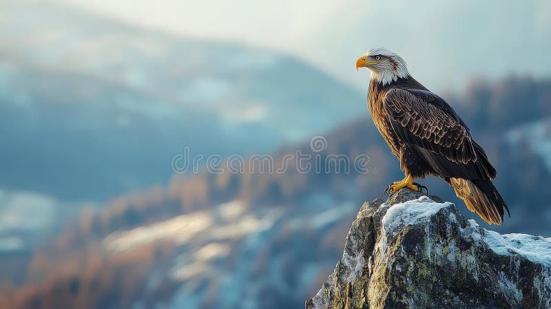Majestuoso águila calva encaramado en un acantilado rocoso stock de ilustración