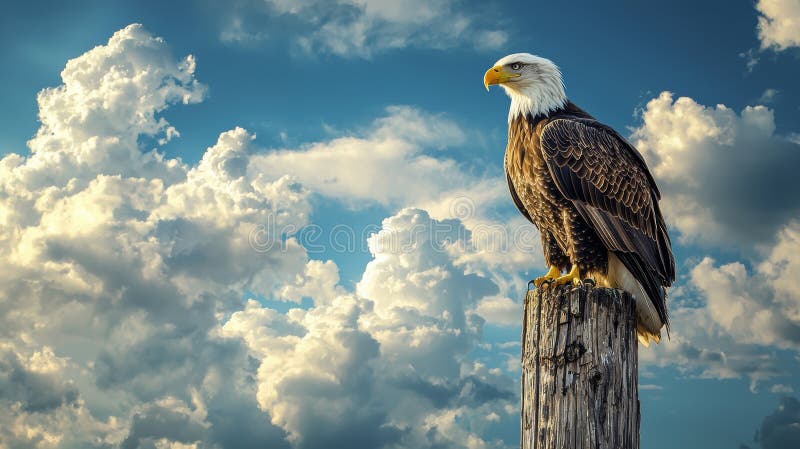 Majestuoso águila calva encaramado en un poste libre illustration