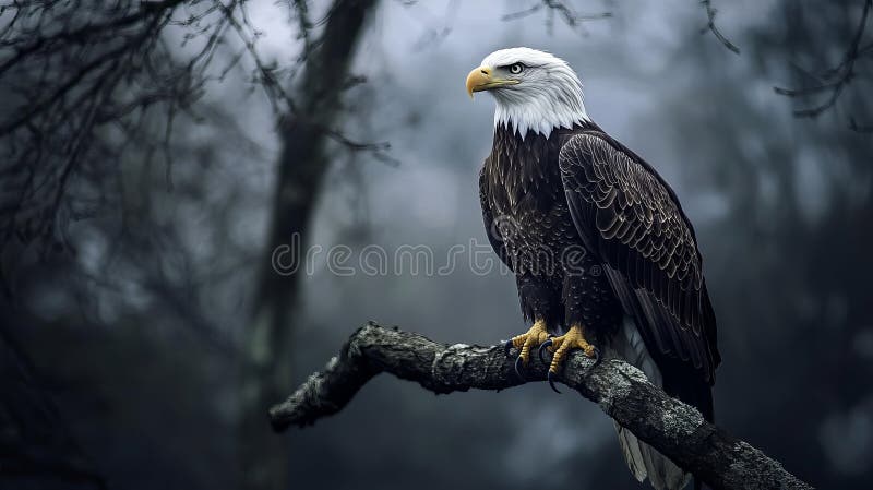 Majestuoso águila calva encaramado en una rama de árbol libre illustration