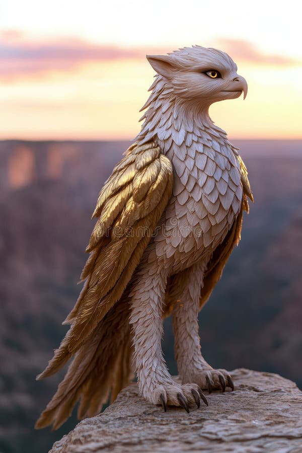 Majestuoso águila dorada encaramado en el acantilado al atardecer ilustración del vector