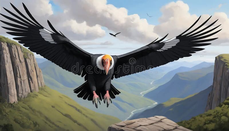 Majestät och kondor som drunknar över dramatiska landskapets generativa ai-konst royaltyfri illustrationer