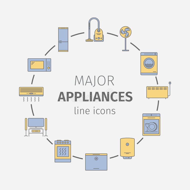 Major appliances icons set stock vector. Illustration of electrical