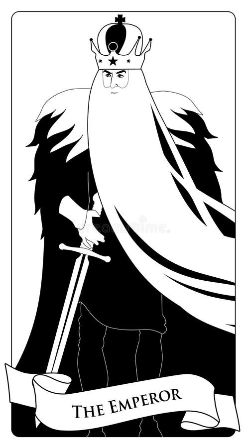 Major Arcana Tarot Cards L'empereur Homme avec la couronne et la longue barbe blanche, cap de fourrure et épée à la taille illustration libre de droits Major Arcana Tarot Cards L'empereur Homme avec la couronne et la longue barbe blanche, cap de fourrure et épée à la taille illustration libre de droits