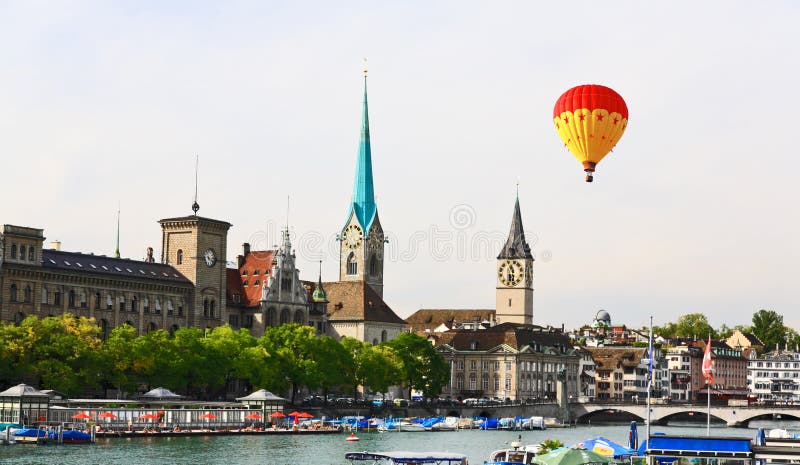 The major landmarks of Zurich cityscape