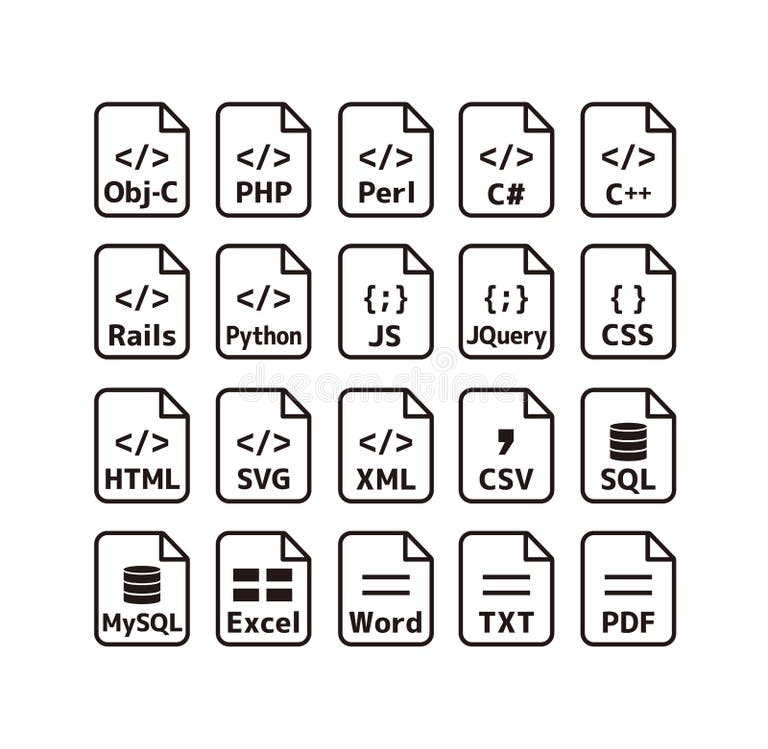 Major Programming Languages and File Formats Vector Icon Illustration ...