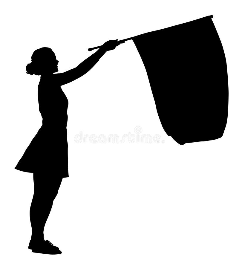 Majorette di tamburo occupate con la linea di bandiera illustrazione di stock Majorette di tamburo occupate con la linea di bandiera illustrazione di stock