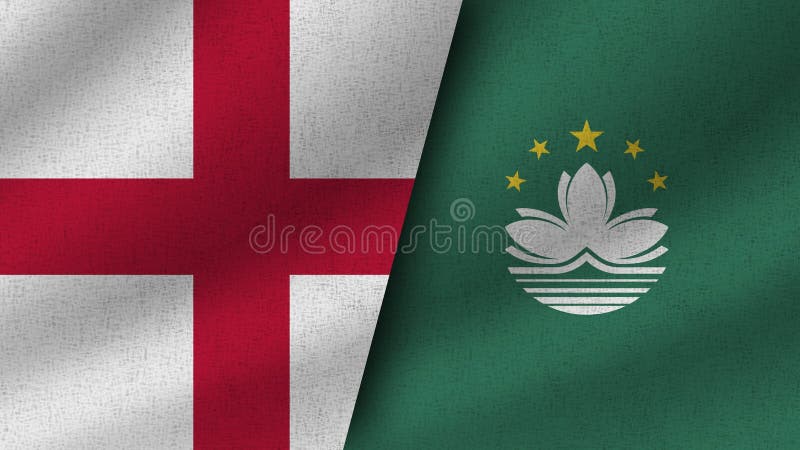 Makau i anglia razem dwie bander. Makau i anglia realistyczne dwie flagi razem ilustracja 3d