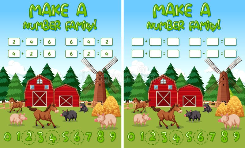Make a number family farm background vector illustration Make a number family farm background vector illustration
