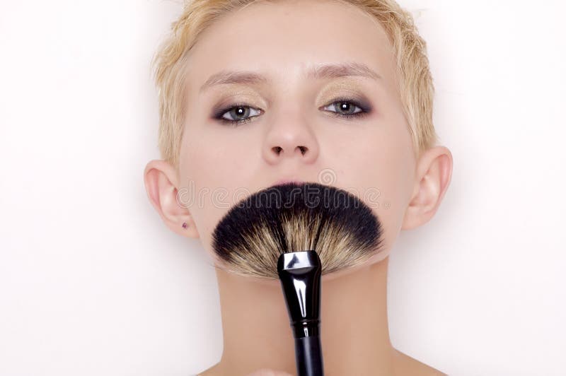 Make-up Artist Holding Brushes Stock Photo - Image of preparation