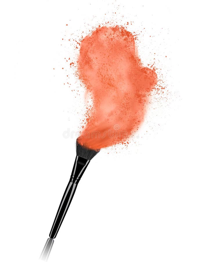 Make up brush with cosmetic powder splash isolated on white