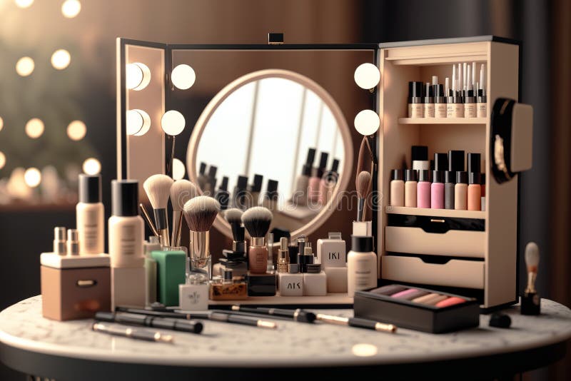 Make Up Kit with Cosmetics, Products, Brushes. Make Up Artists Kit