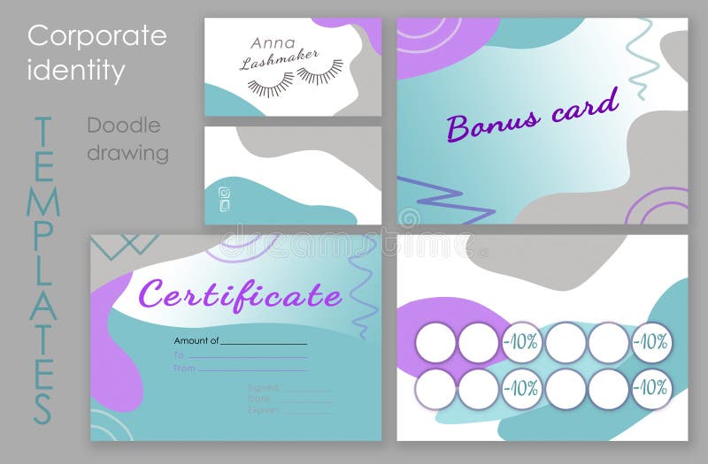 Set Make up elements. Digital geometric Make-up certificate, buisenes card and gift or bonus card for an educational