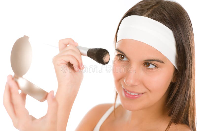 Make-up Skin Care - Woman Apply Powder Stock Image - Image of wellbeing