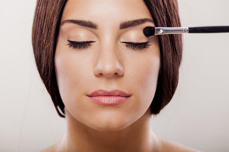 Close Up Portrait of Model with Stylish Makeup, Over Black Stock Photo