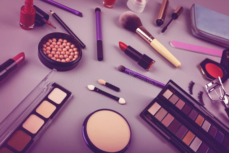 Makeup Artist Cosmetics Set on the Table Stock Photo Image of